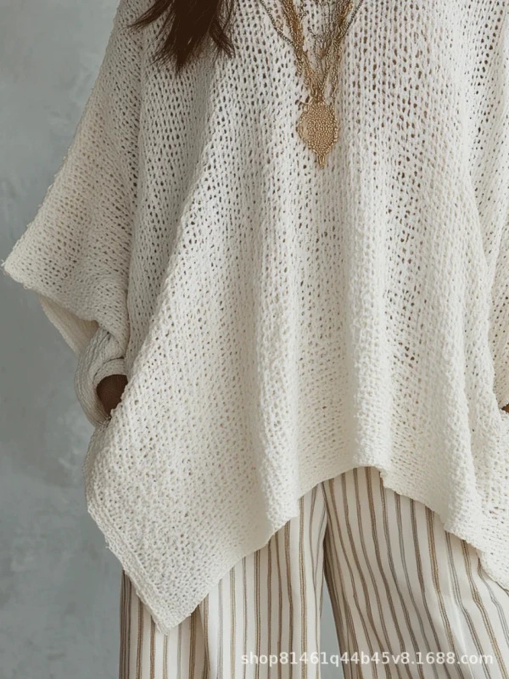 ZARA Women Summer Boho Hollow Knit Sweater Loose Batwing Sleeve Ice Silk Top